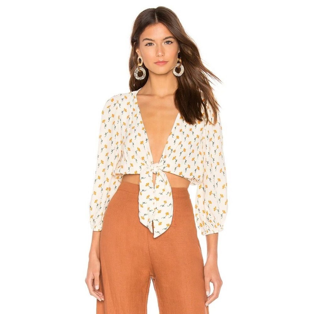 Faithfull The Brand Tie Waist La Guardia Crop Top Marje‎ Orange Floral Womens 4
